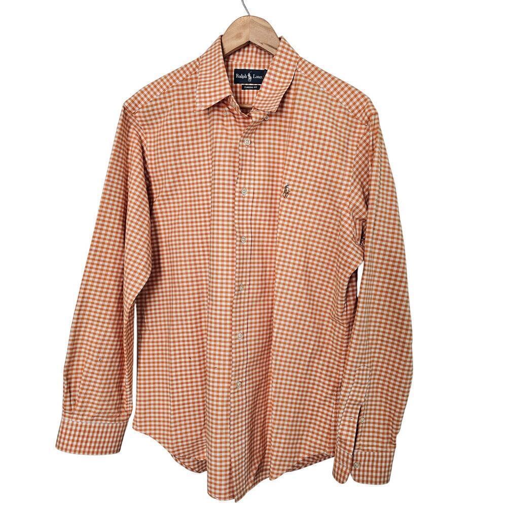 Ralph Lauren Classic Fit Button Down Shirt Mens Large Orange Plaid Long Sleeve